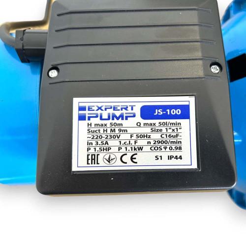 Поверхневий насос Expert Pump JS-100; 1,1 кВт, h=50м, Q=50л/хв (нержавіюча сталь)